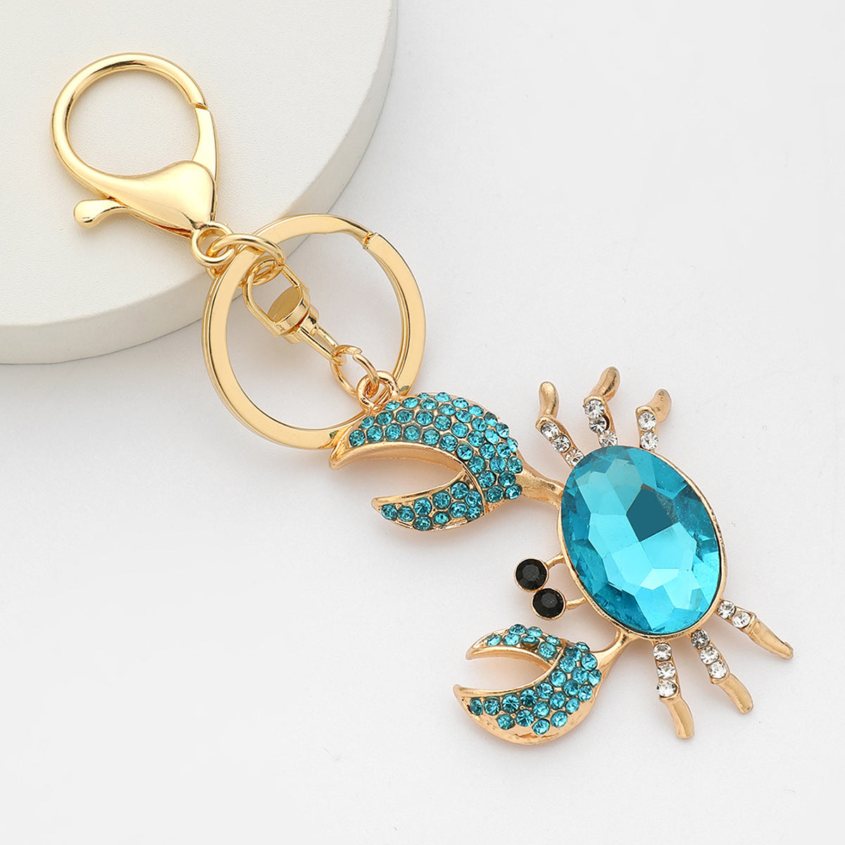 Crystal Crab Keychain Sparkling Charm with Metal Ring