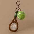 Crochet Tennis Racket Shaped Keychain Sporty Ball Bag Charm
