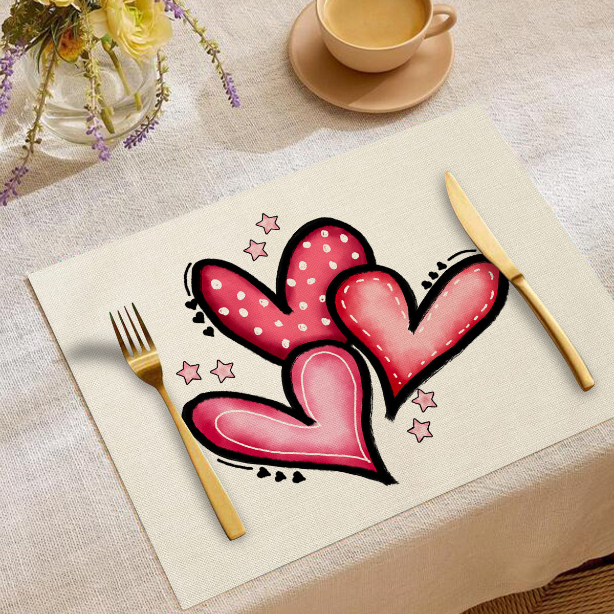 Valentine’s Day Red Heart Linen Placemat Table Setting Decor