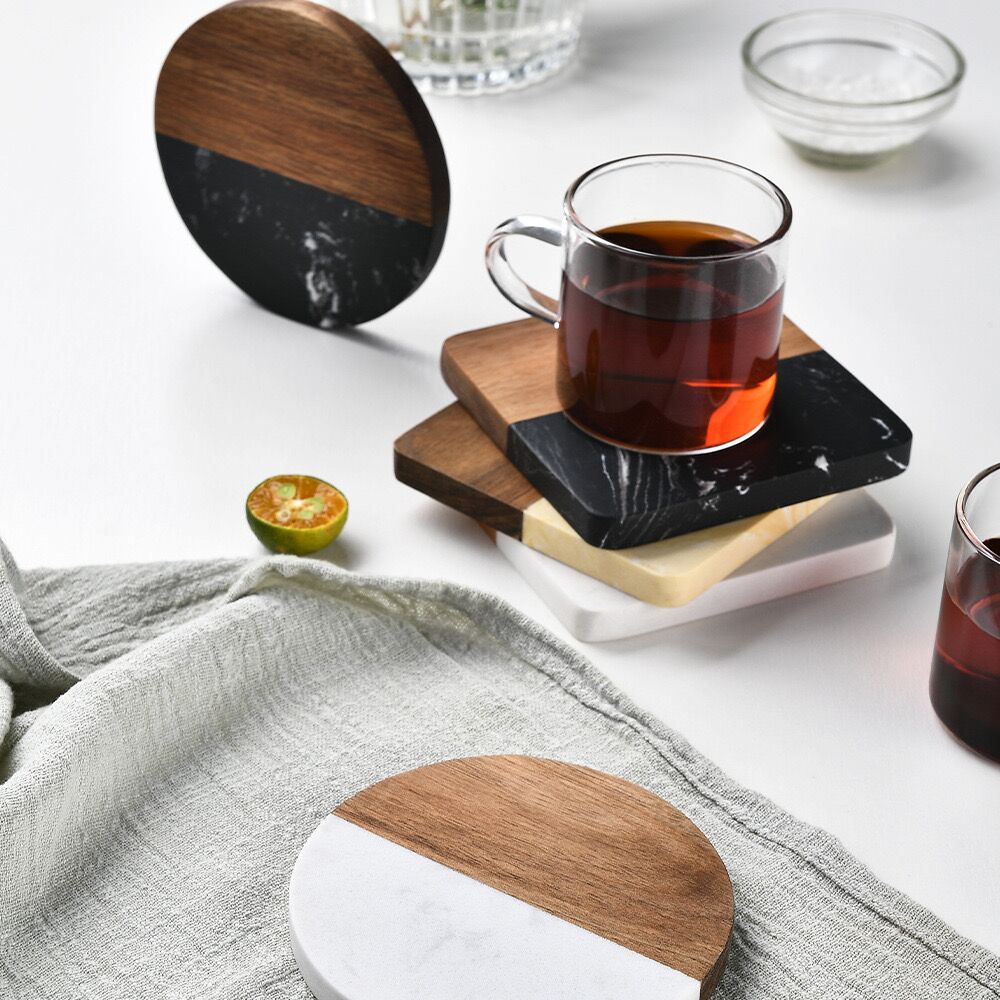Marble and Wood Drink Coaster Modern Table Cup Mat