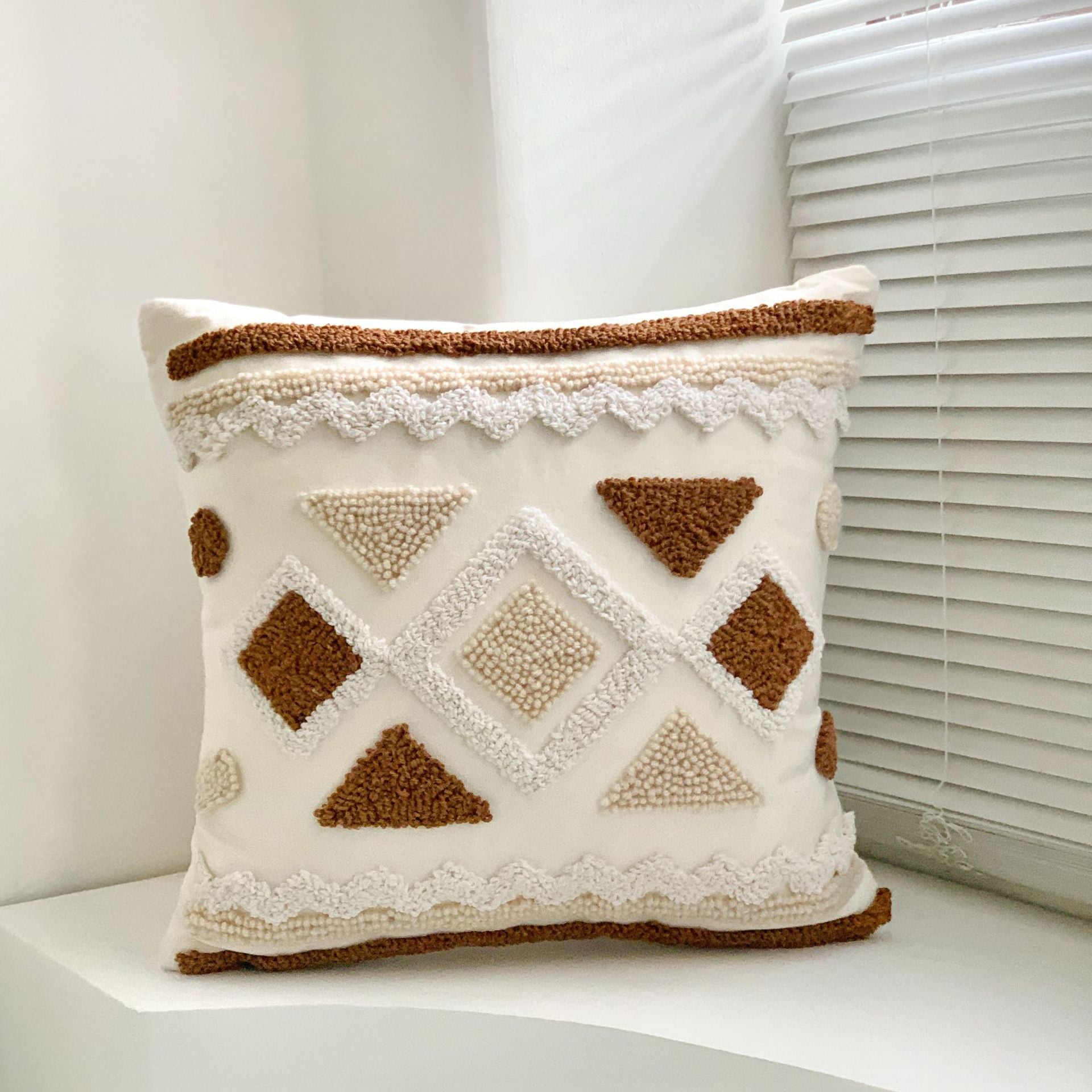 Boho Tufted Embroidered Decorative Throw Pillow for Couch