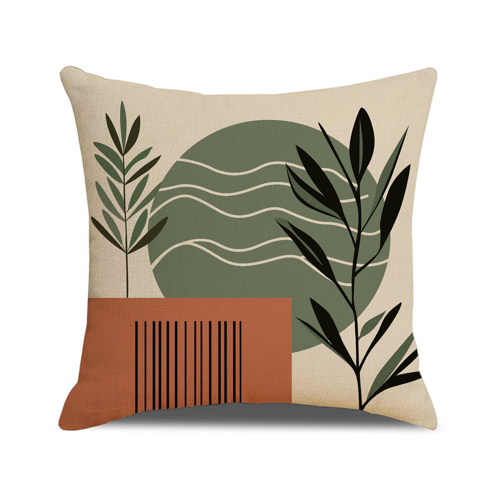Minimalist Botanical Square Faux Linen Throw Pillow Cover