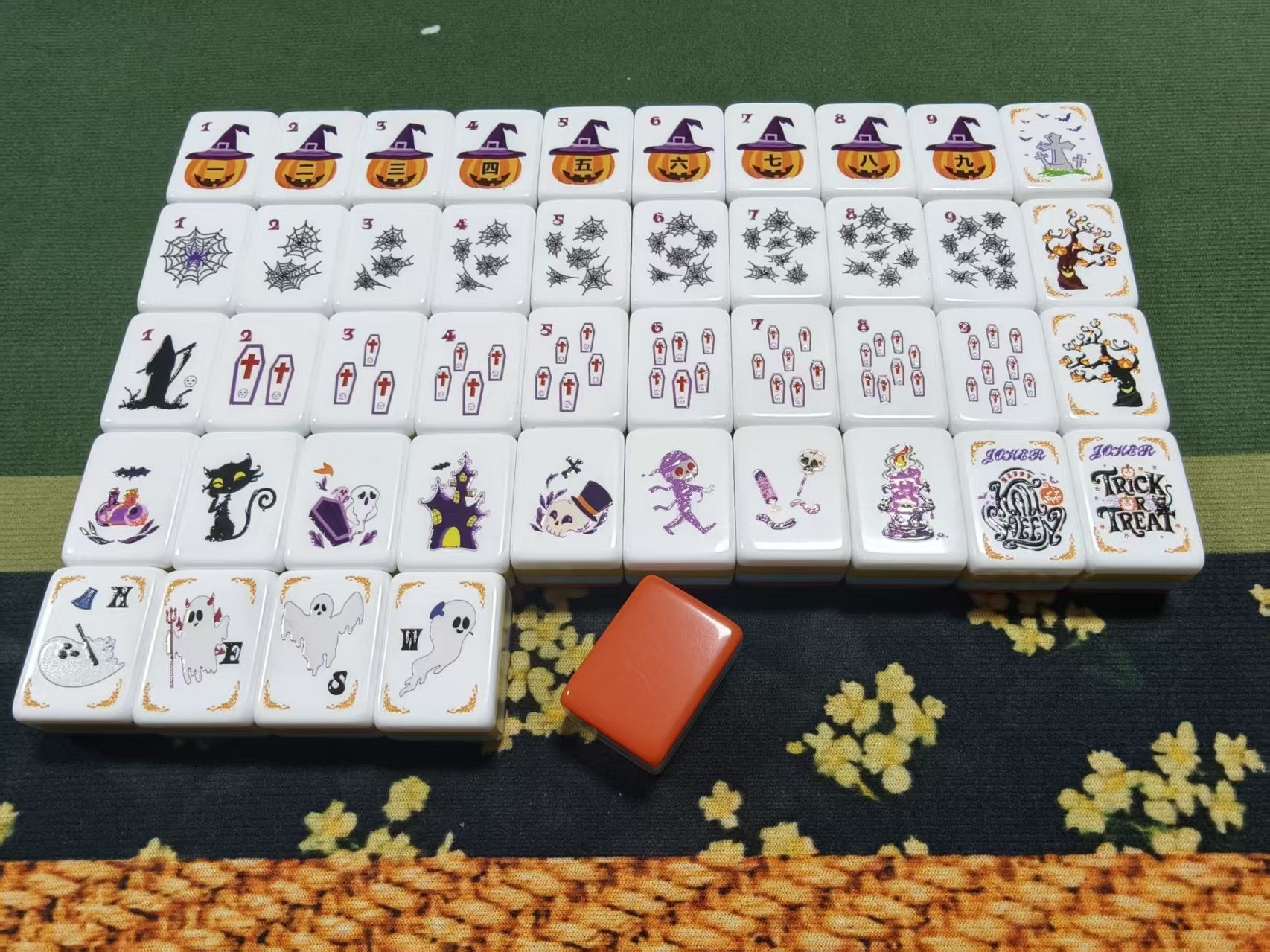 Orange Halloween Mahjong Set Acrylic Game Tiles