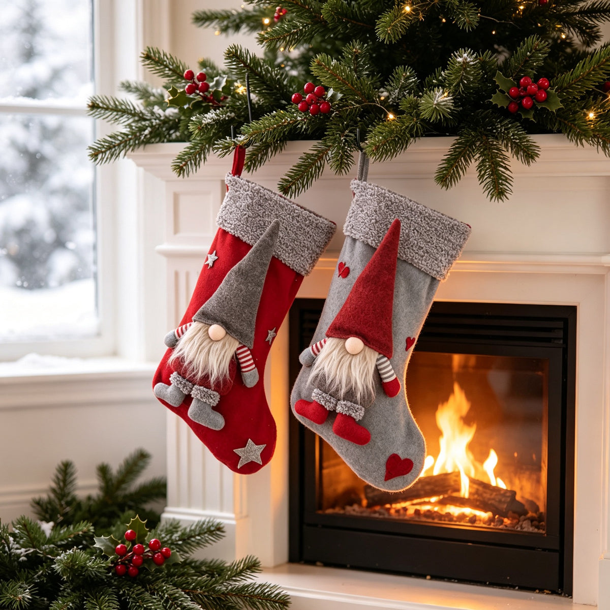 Fabric Gnome Christmas Stocking Hanging Decoration