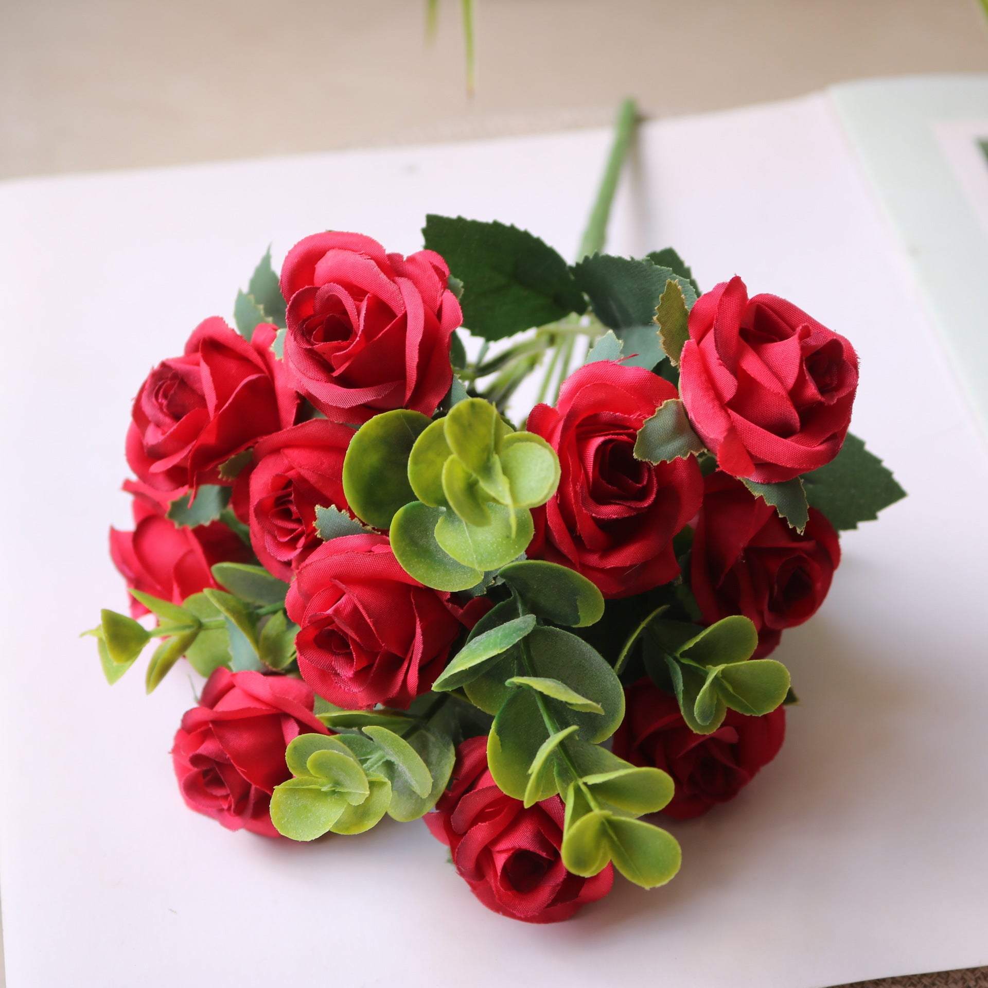 Valentine Eucalyptus Rose Faux Bouquet for Home Decor