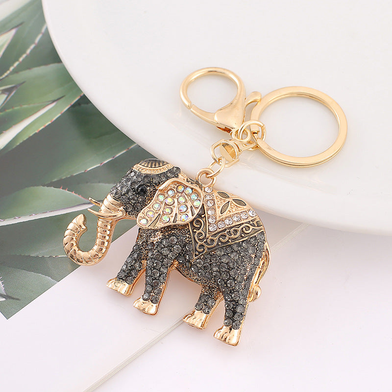 Crystal Elephant Keychain Sparkling Charm with Metal Ring