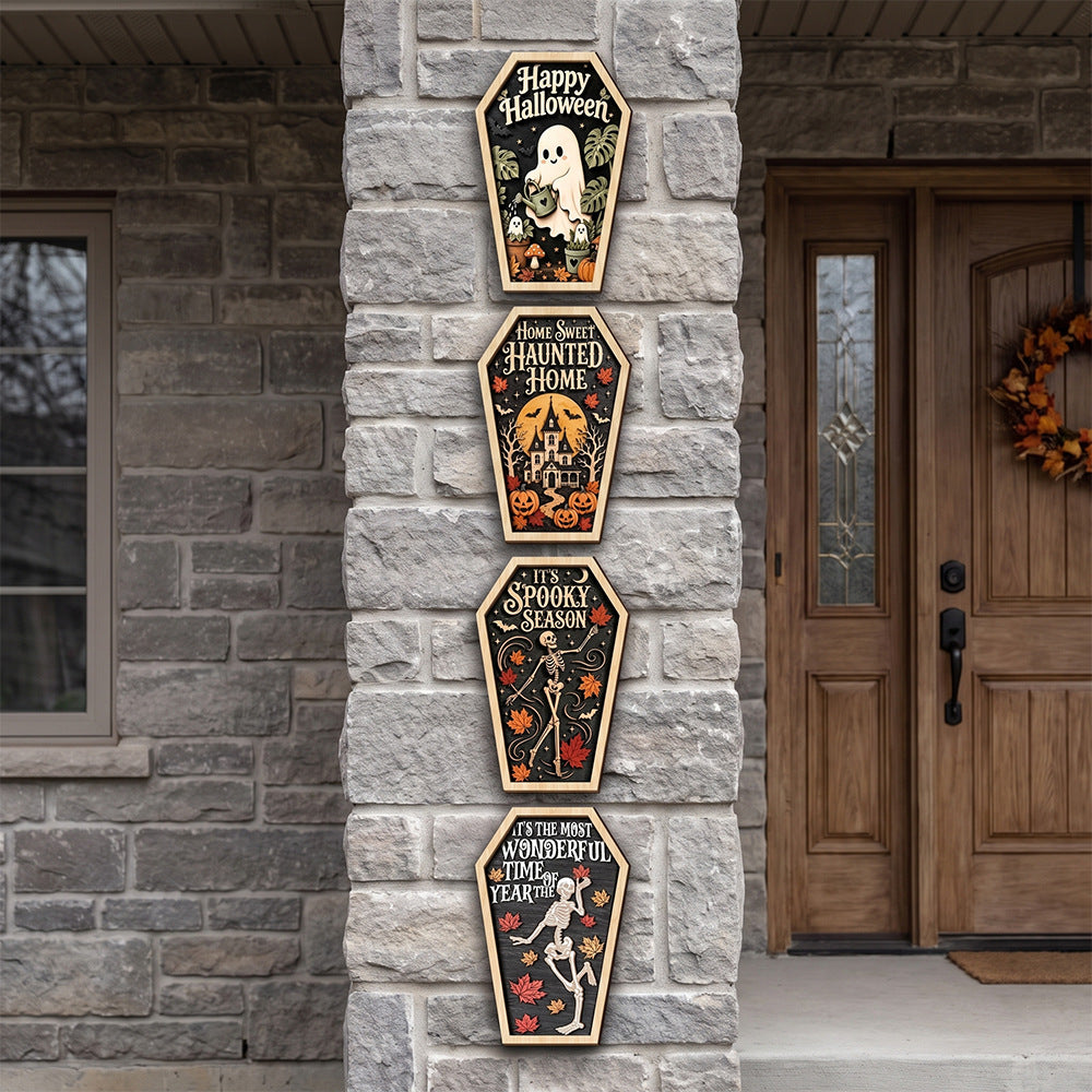 Halloween Ghost Wood Wall Hanging Decor with Sawtooth Hook