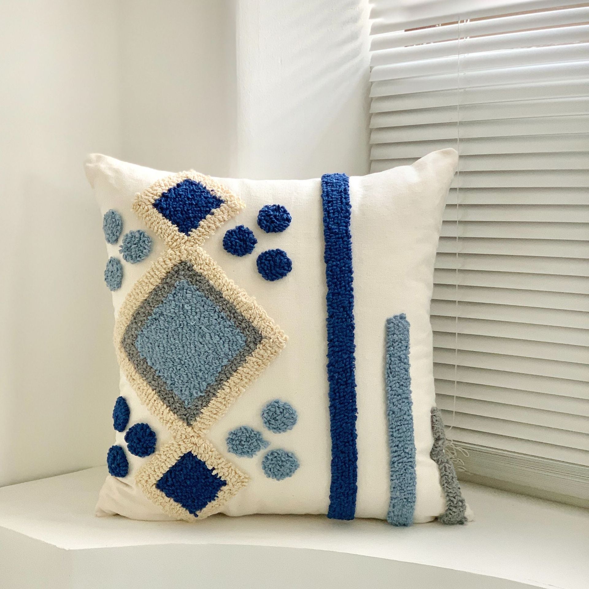 Boho Tufted Embroidered Decorative Throw Pillow for Couch