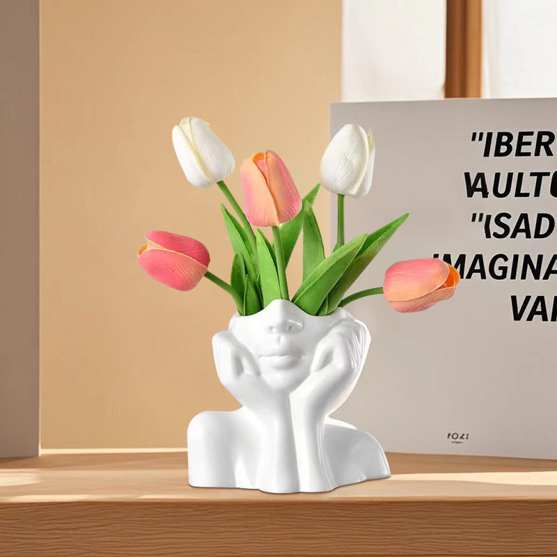 Modern Face-Shaped Ceramic Vase for Home Tabletop Decor