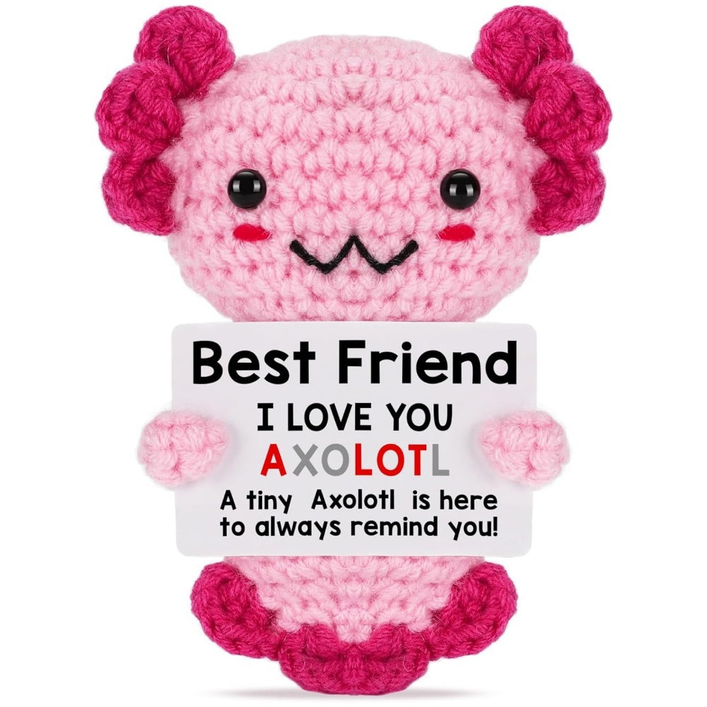 Handmade Crochet Axolotl Plush Positive Message Gift