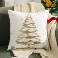 Christmas Reindeer Pillow Cover Gold Foil Tree 18x18 in