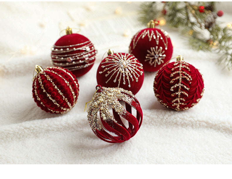 Burgundy Velvet Glitter Ball Christmas Tree Ornaments