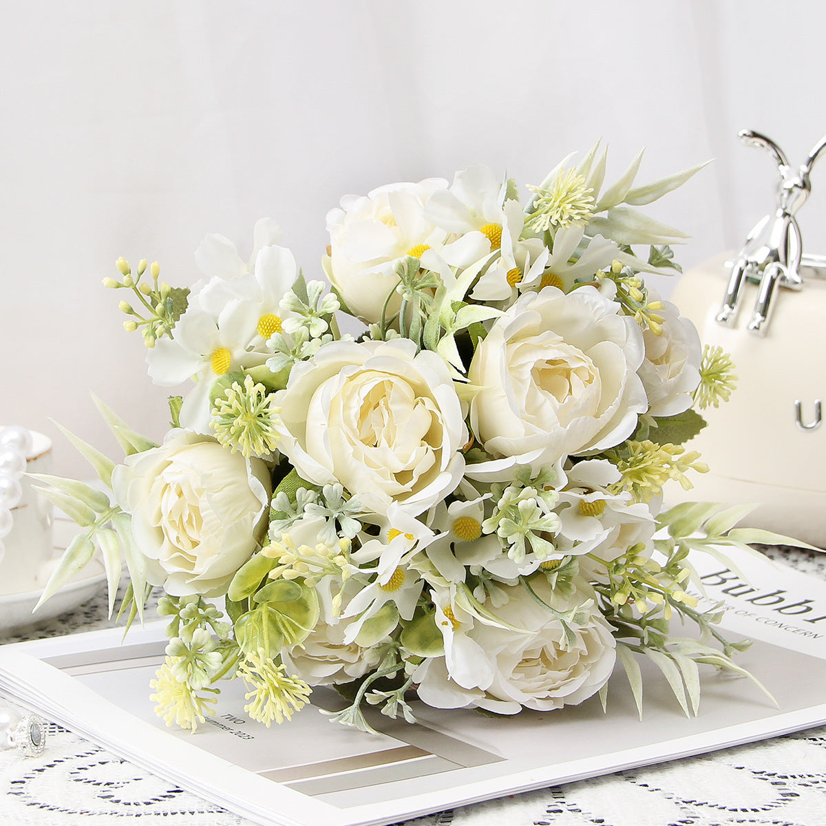 Valentine Artificial Peony Rose Bouquet Home Wedding Decor