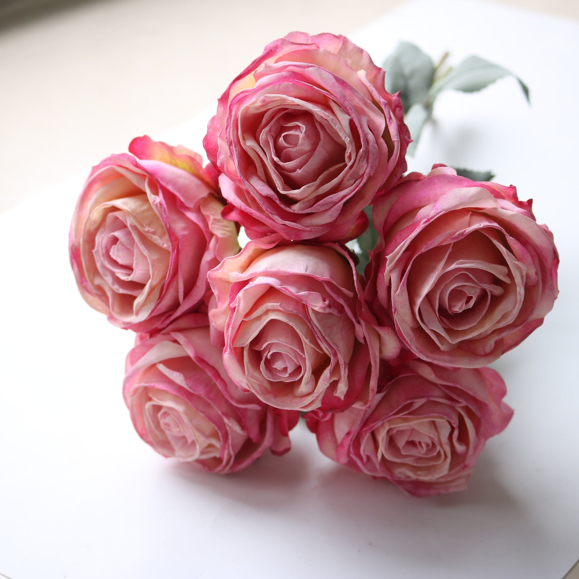 Valentine 6-Head French Burnt Edge Faux Rose Bouquet