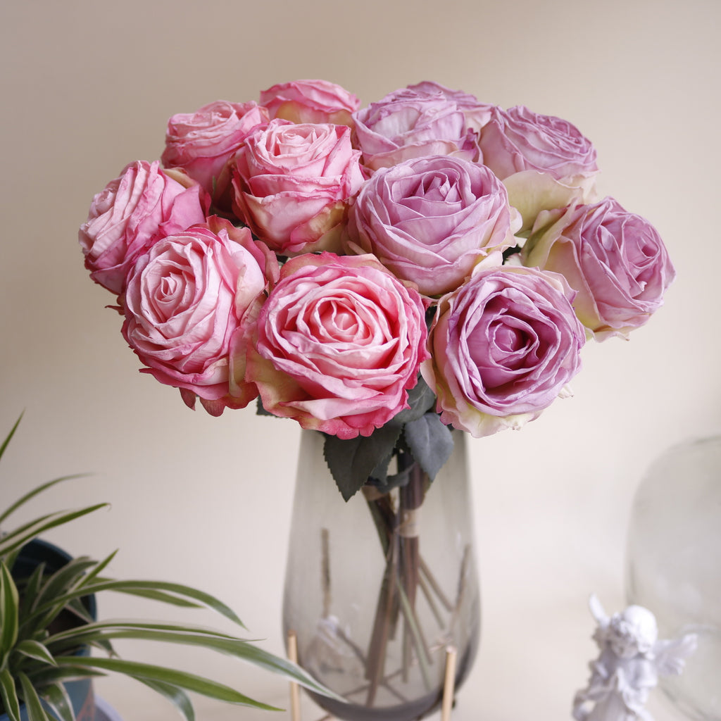 Valentine 6-Head French Burnt Edge Faux Rose Bouquet