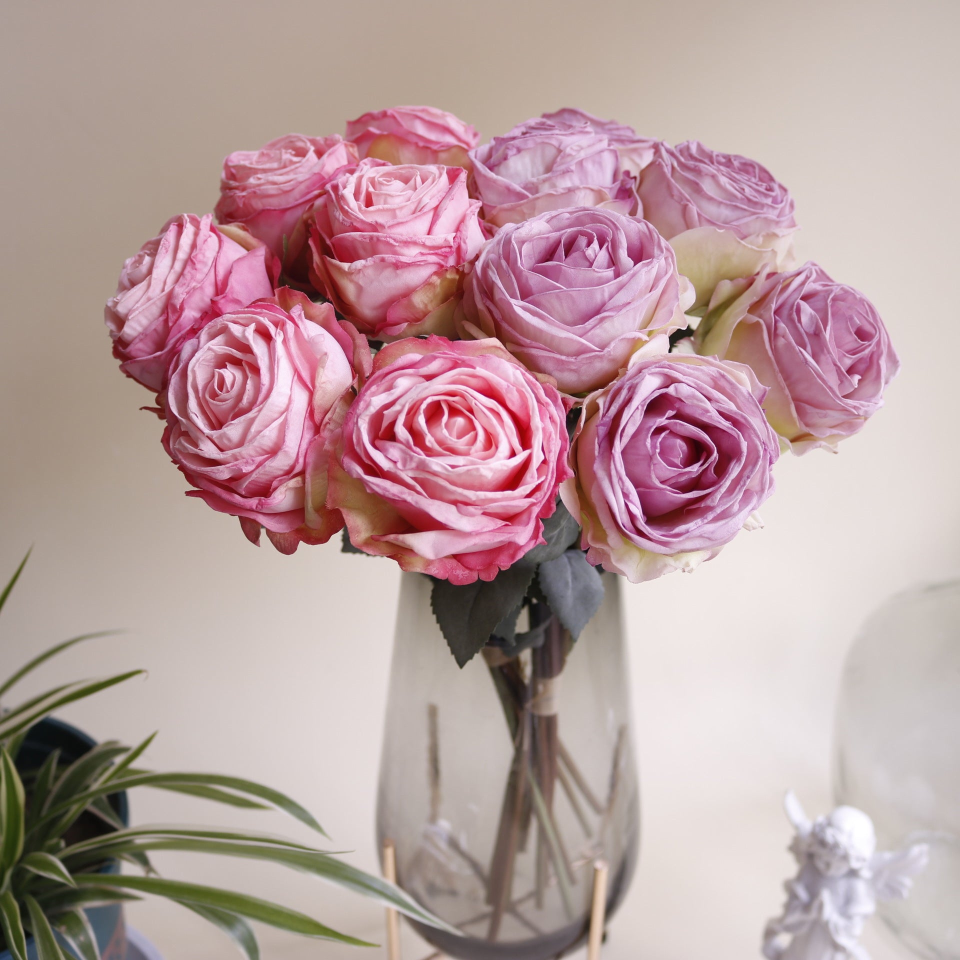 Valentine 6-Head French Burnt Edge Faux Rose Bouquet