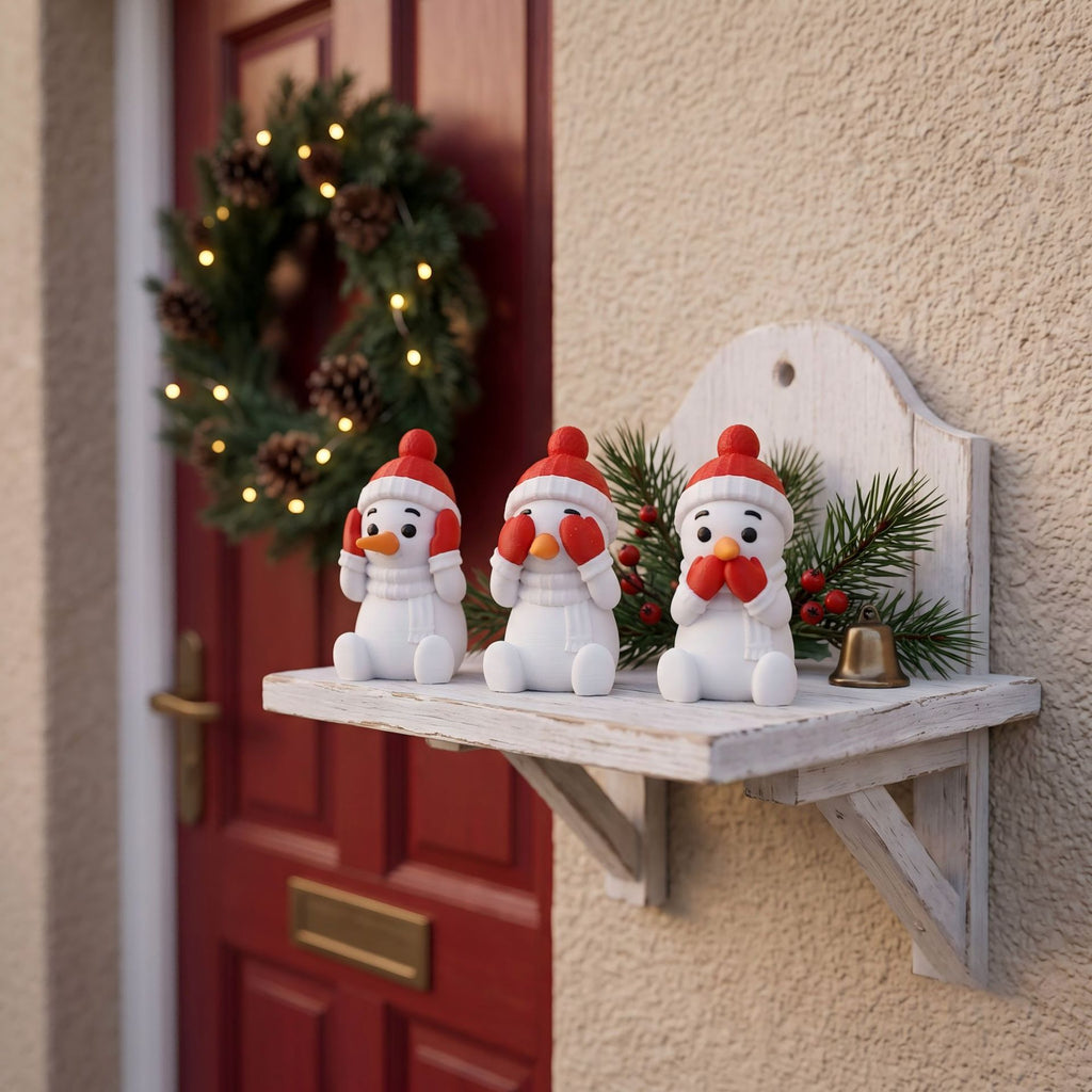 3D Printed Christmas Snowman Figurine Holiday Tabletop Decor Set