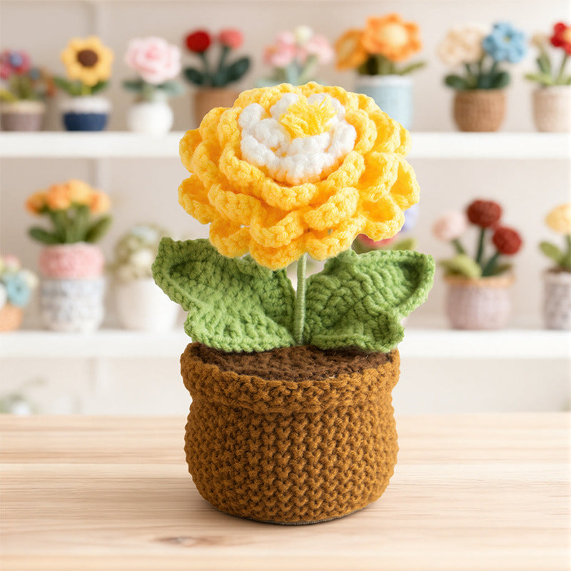 Valentine Handmade Crochet Ranunculus Potted Flower