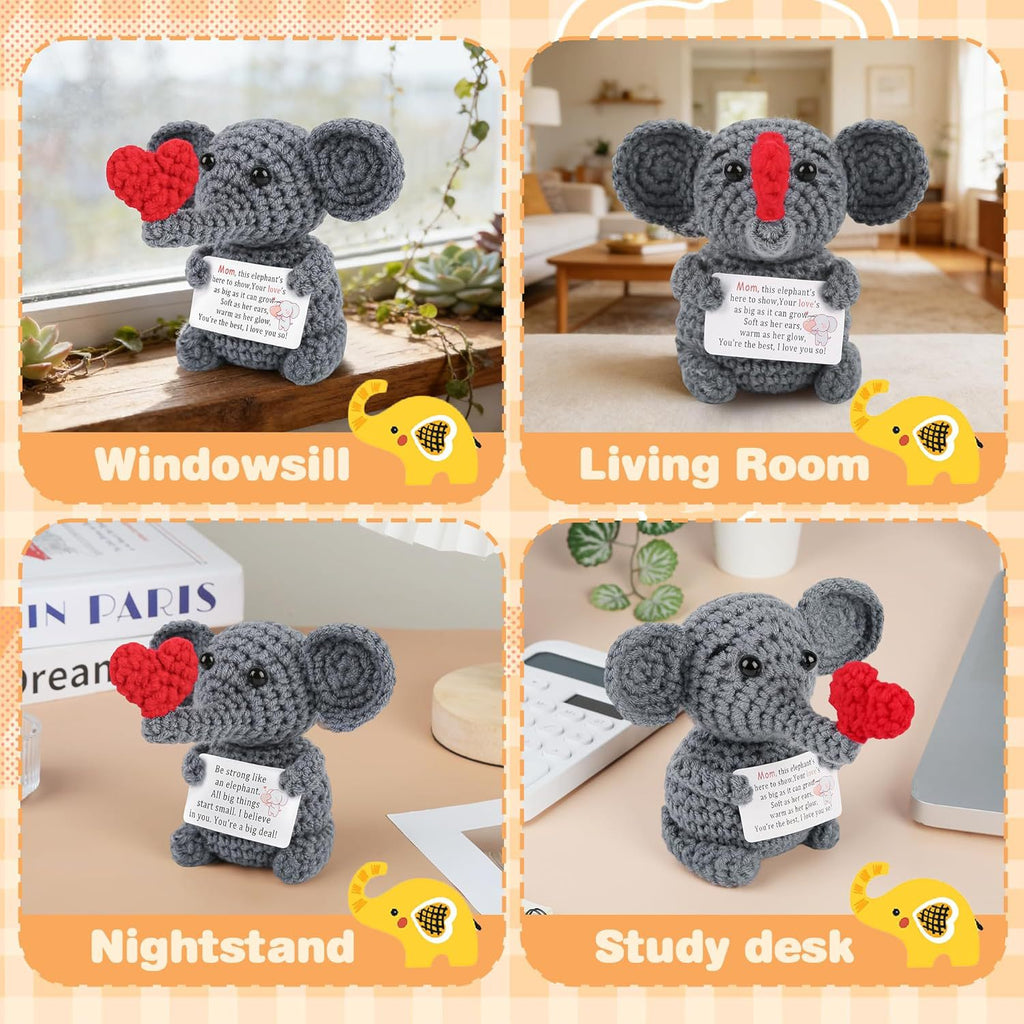 Handmade Crochet Elephant Plush With Heart Message Card