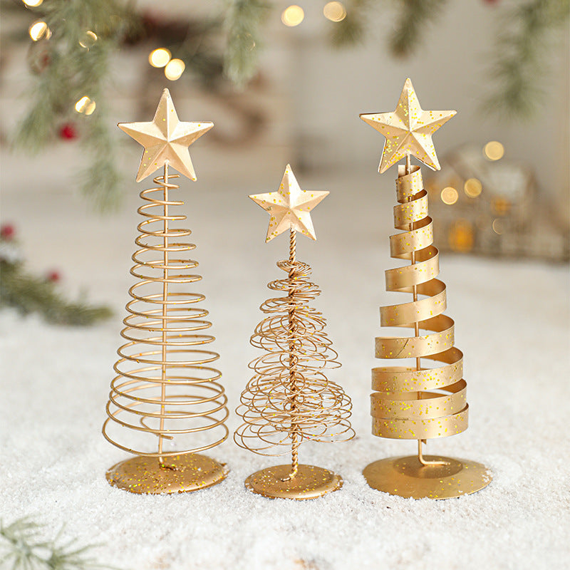 Gold Metal Tabletop Christmas Tree with Star Topper