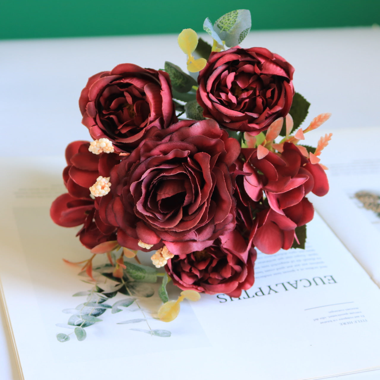 Valentine European Faux Peony Hydrangea Rose Vintage Bouquet