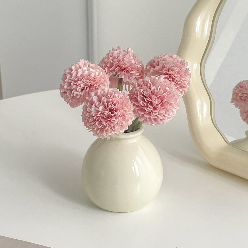 Cream Color Ceramic Vase with Silk Flower Bouquet Home Decor