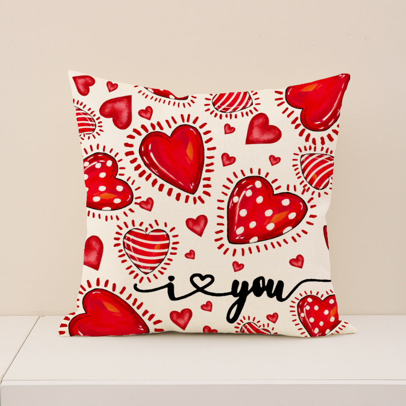 Red Heart Valentines Pillow Covers Set Love Quotes Decor
