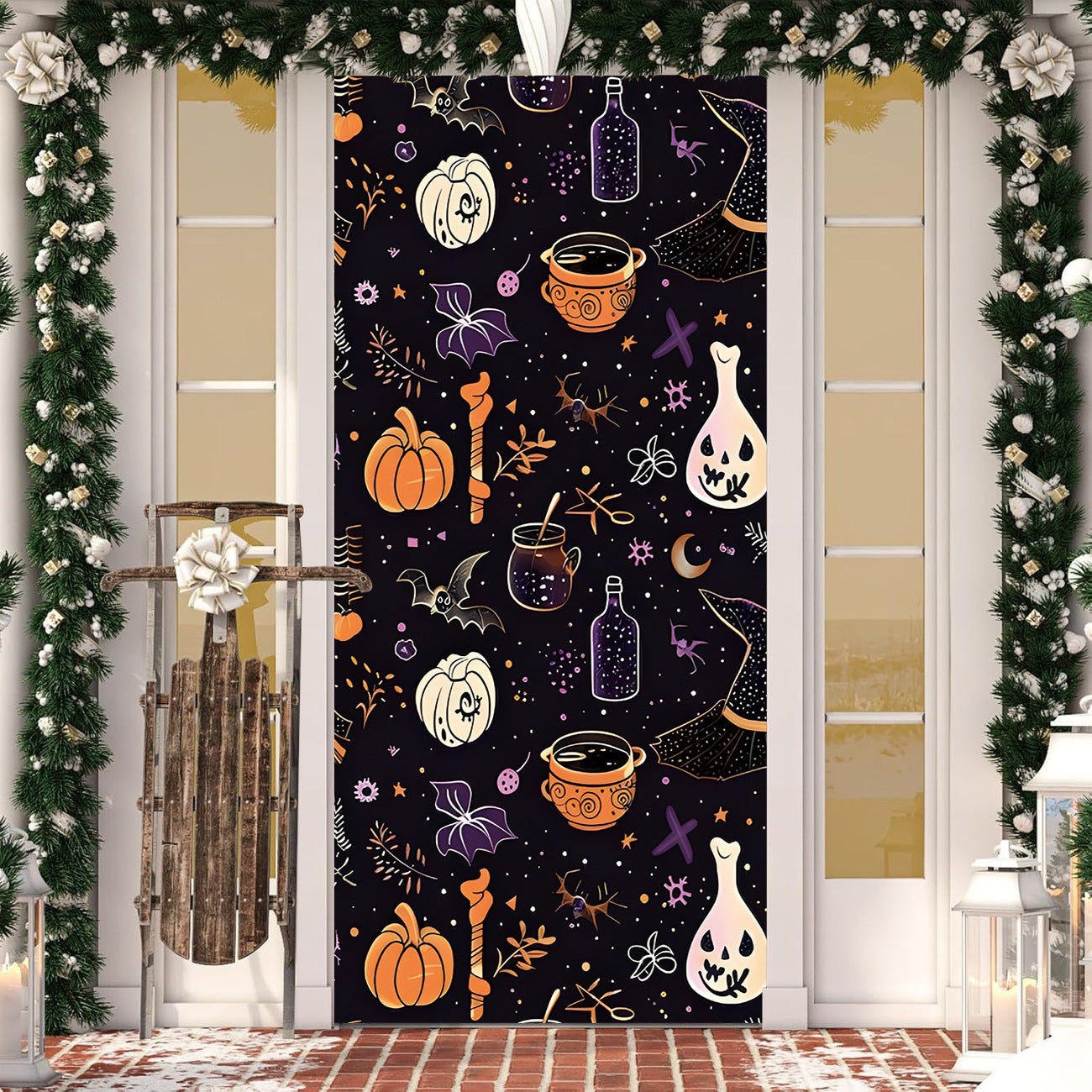 Halloween Door Cover Polyester Seasonal Party Decoration
