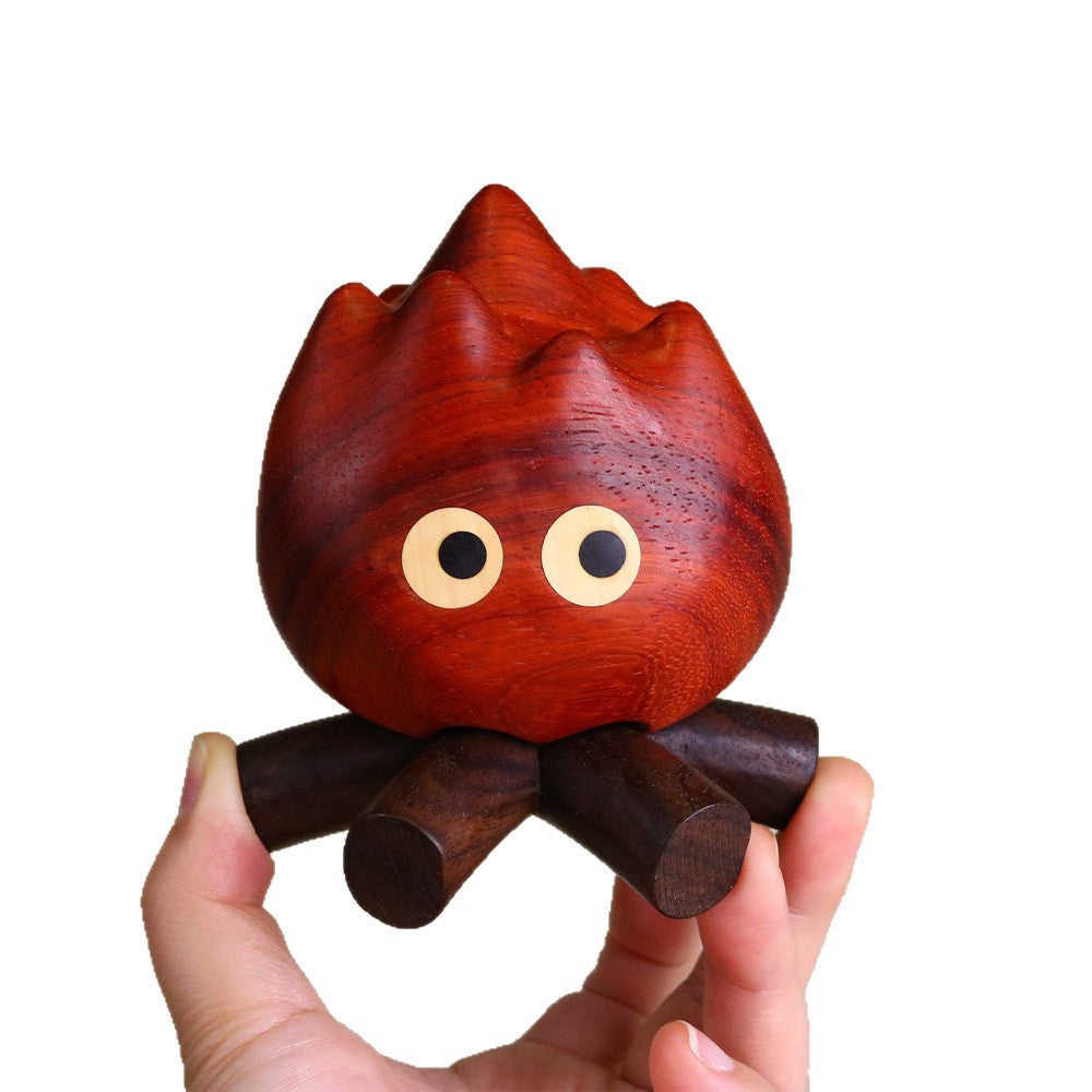 Handmade Cute Wooden Flame Figurine Magnetic Tabletop Decor