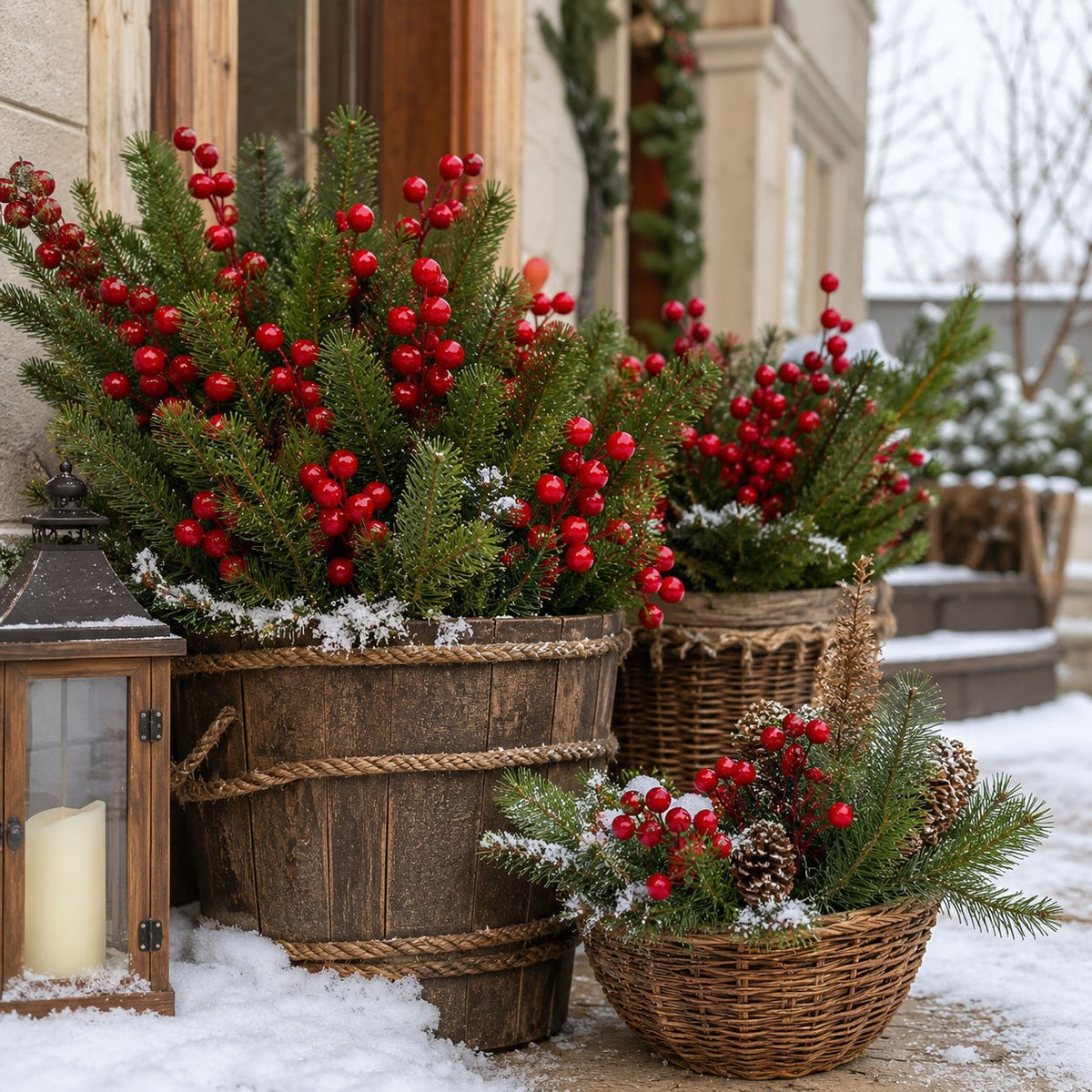 Artificial Christmas Berry Pine Needle Branch Holiday Home Decor