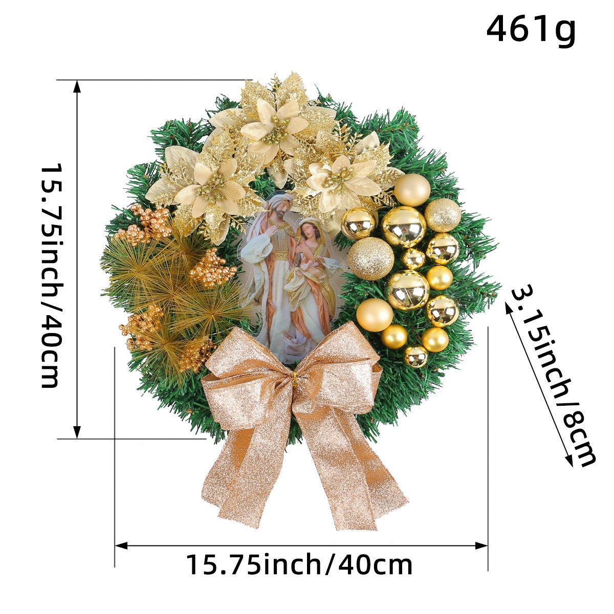 Christmas Wreath with Red Bow and Ornaments Door Decor