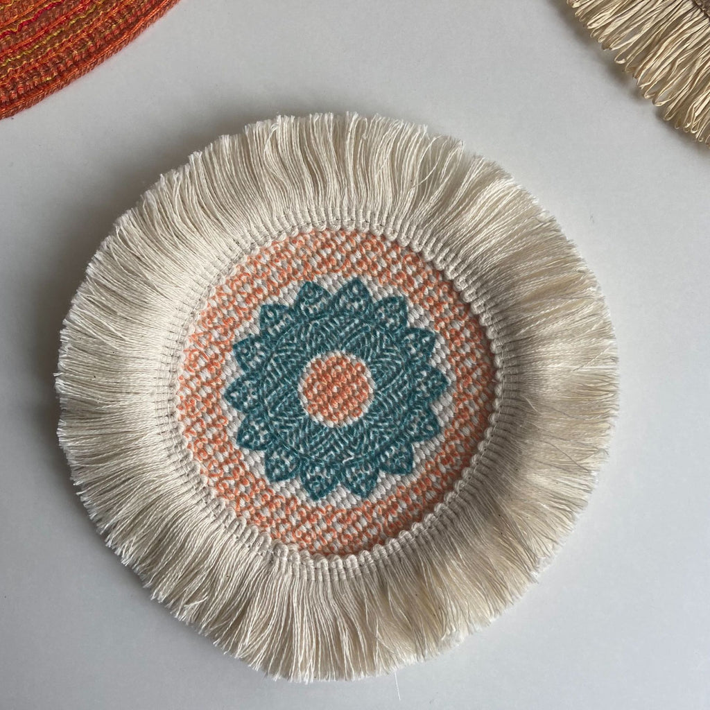 Boho Pattern Round Decorative Drink Coaster Set with Tassels