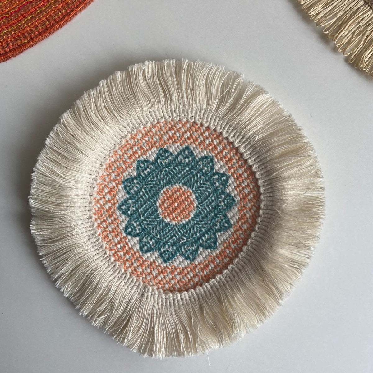 Boho Pattern Round Decorative Drink Coaster Set with Tassels