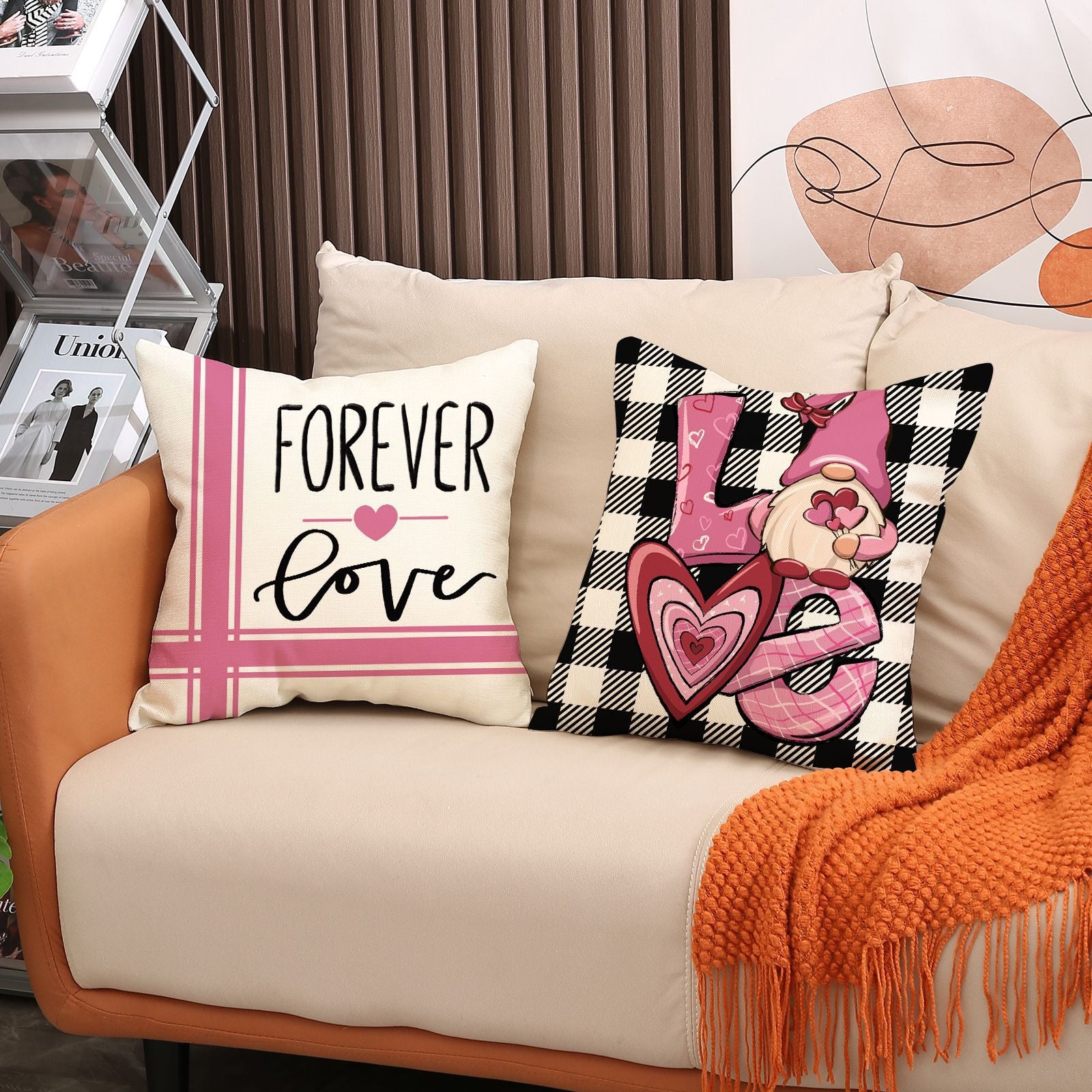 Valentine Gnome Pillow Covers Set Love Print Sofa Decor