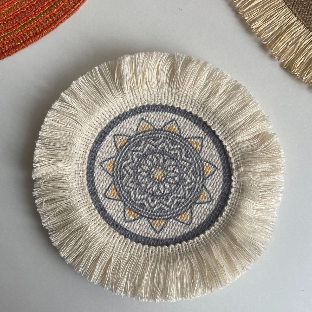 Boho Pattern Round Decorative Drink Coaster Set with Tassels