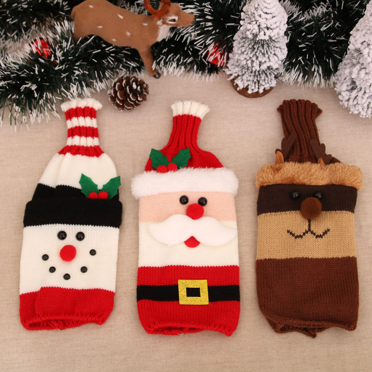 Christmas Knit Wine Bottle Cover Holiday Table Decor