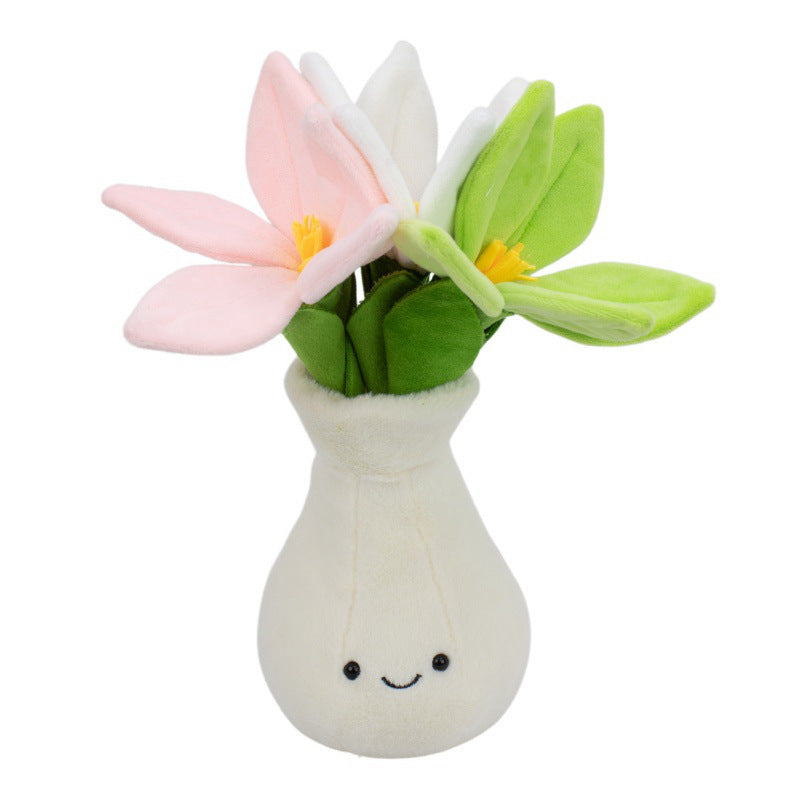 Plush Mini Flower Vase Decor Soft Dandelion Orchid Tulip Lily