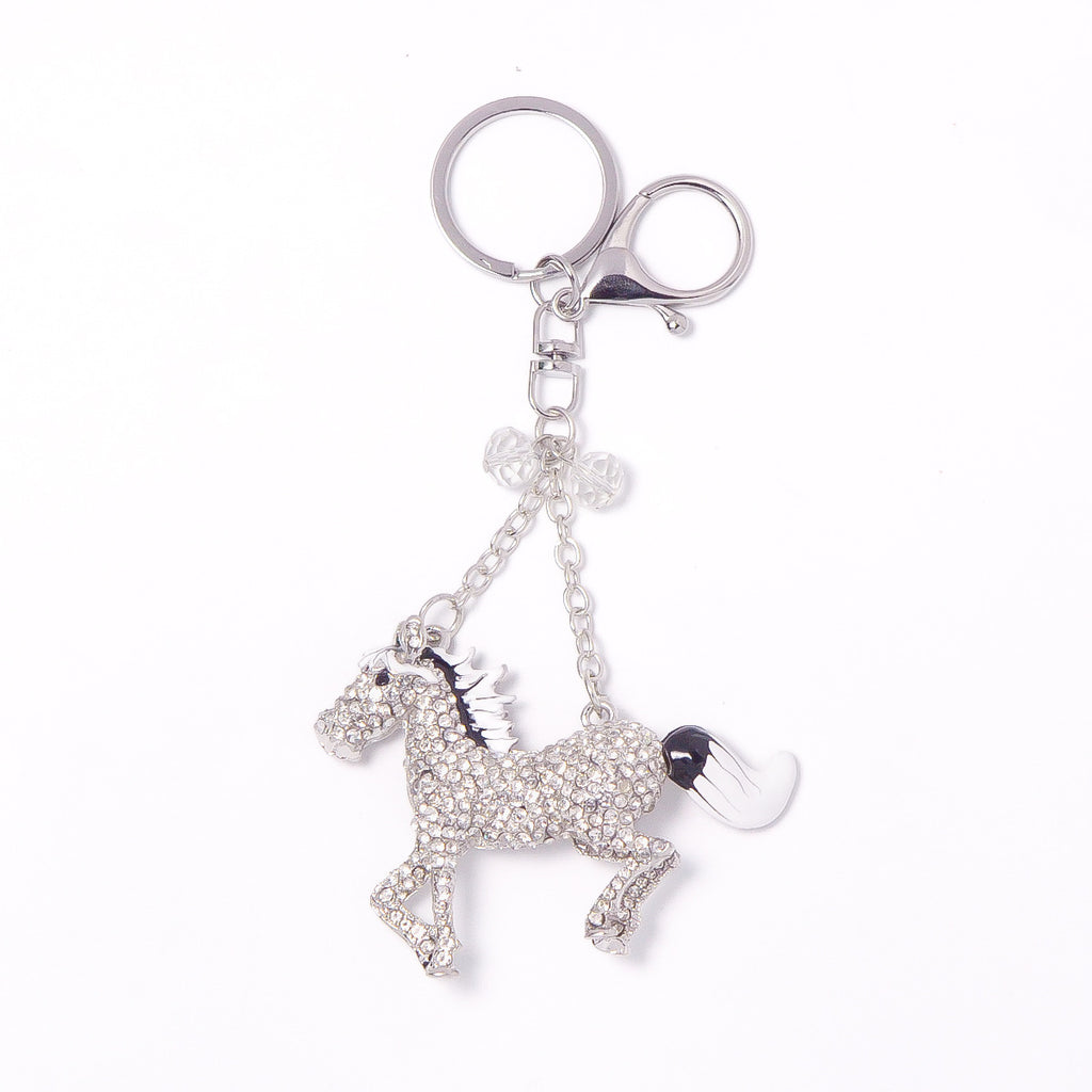 Rhinestone Horse Keychain Silver Animal Charm Metal Key Ring