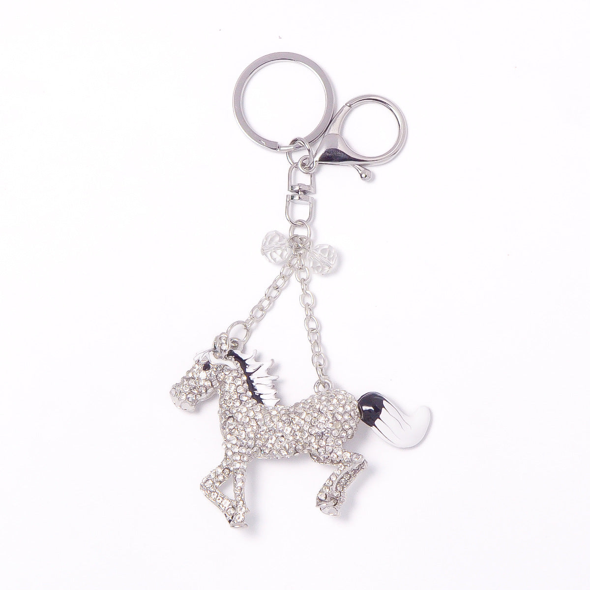 Rhinestone Horse Keychain Silver Animal Charm Metal Key Ring