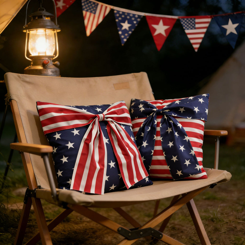 4th of July American Flag Bow Pillow Cover Cushion