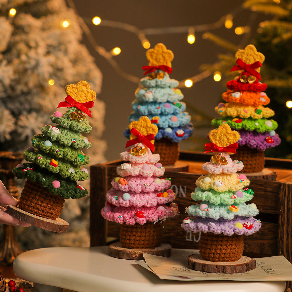 Handmade Crochet Christmas Tree Doll Holiday Tabletop Decor