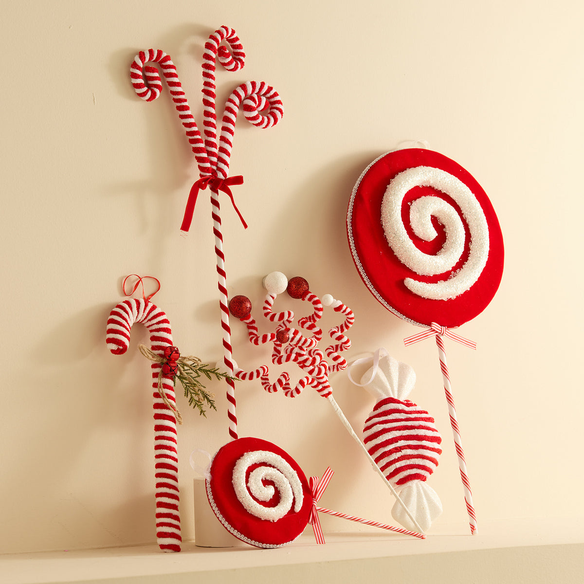 Christmas Candy Cane Lollipop Plush Ornament Holiday Tree Decor