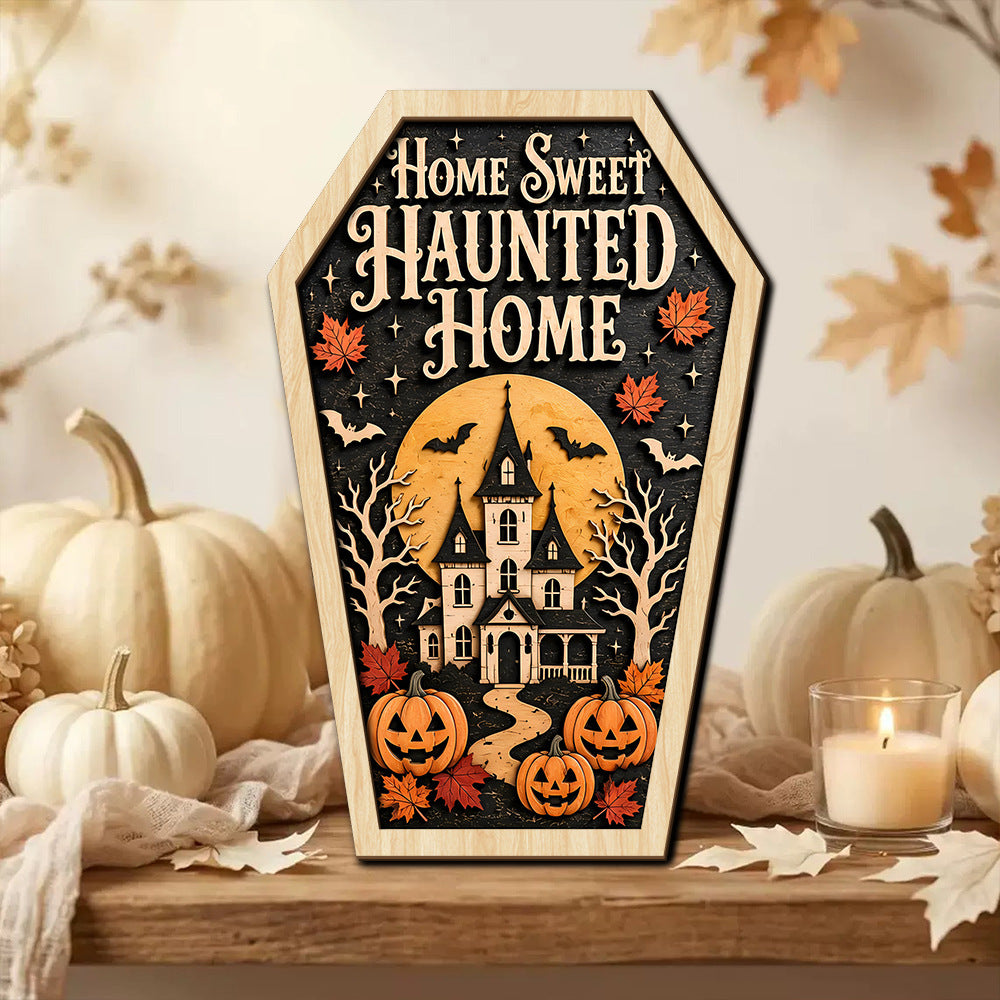 Halloween Ghost Wood Wall Hanging Decor with Sawtooth Hook