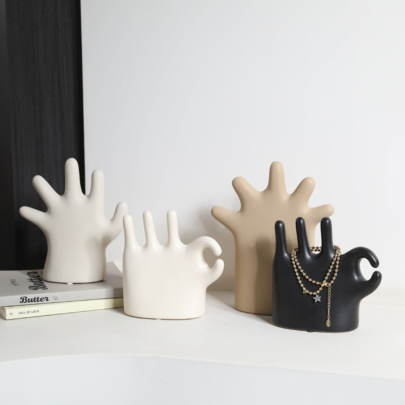 Modern Ceramic Hand Jewelry Holder Ring Display Stand Decor