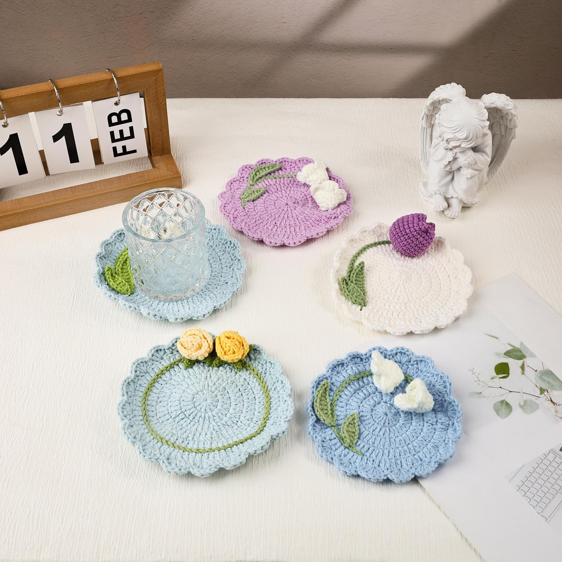 Crochet Flower Coaster Handmade Table Mat Floral Home Decor