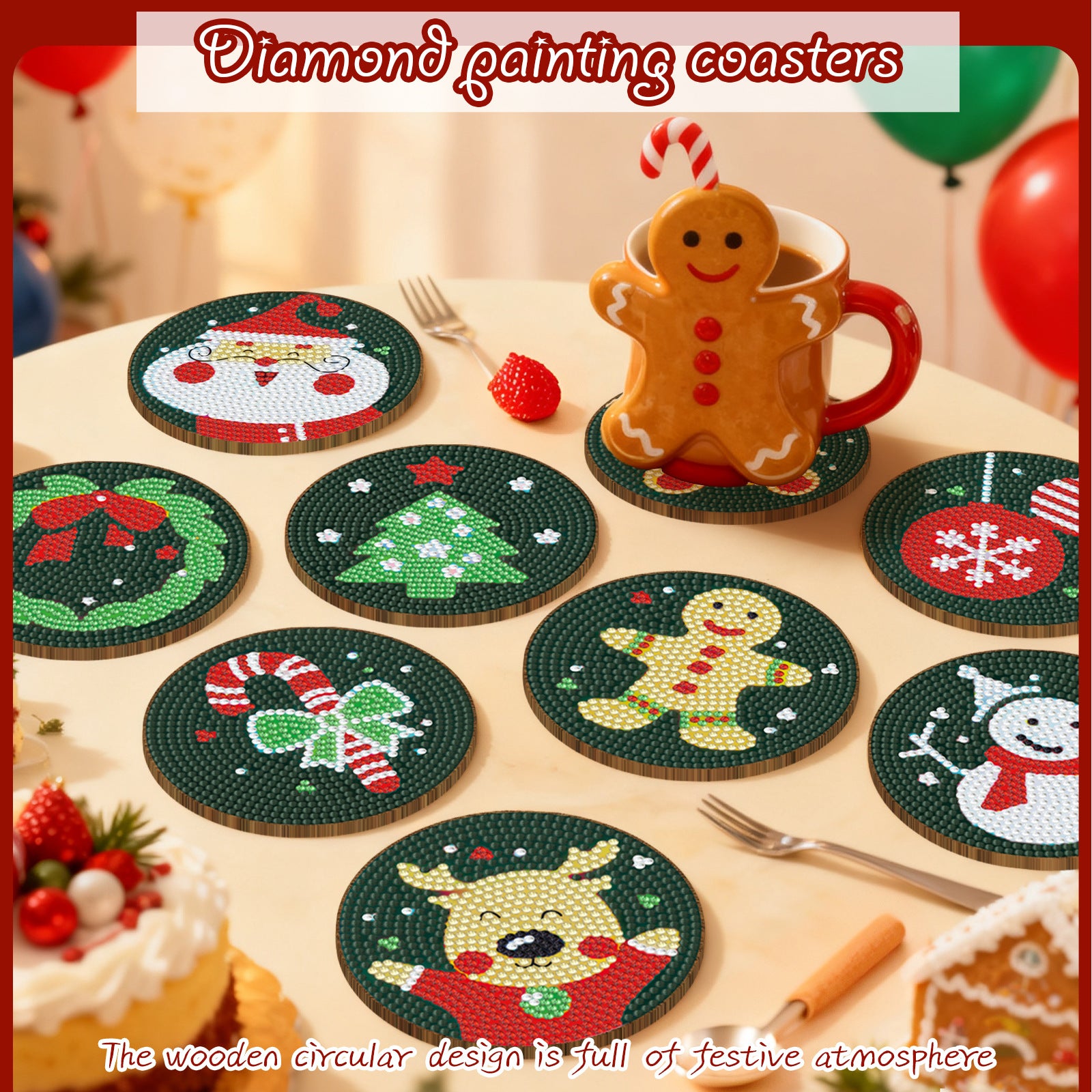 Christmas Diamond Painting Coaster DIY Kit Holiday Craft Set