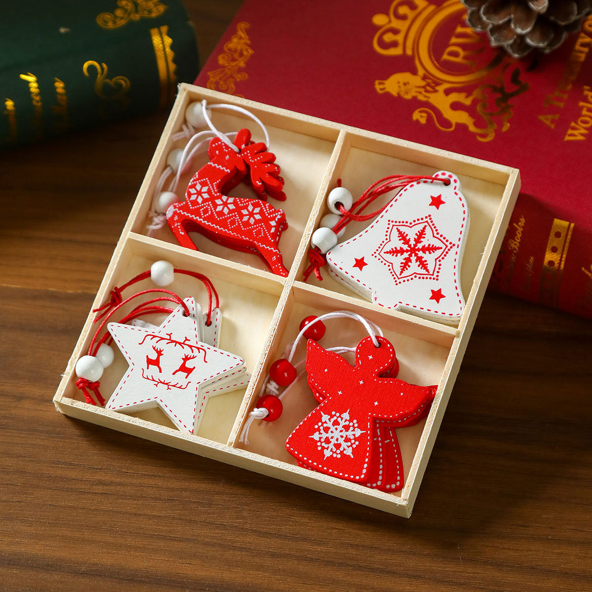 Wooden Christmas Ornament Set Holiday Hanging Decor