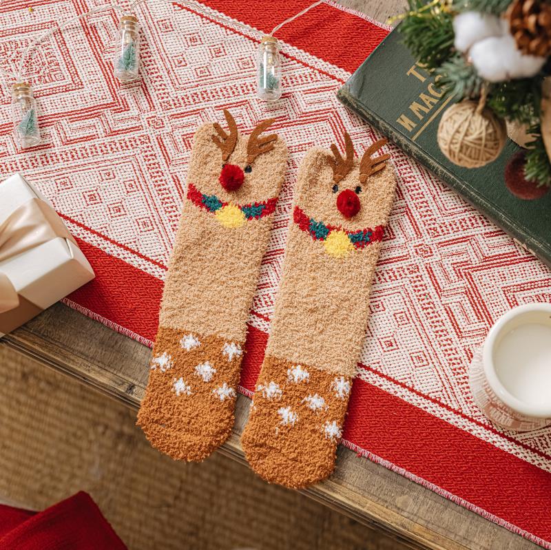 Christmas Coral Fleece Socks Cozy Holiday Winter Socks