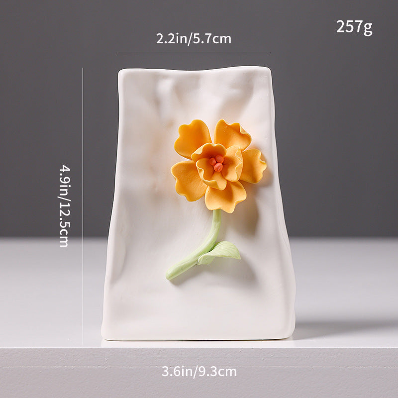 Ceramic Flower Vase Modern Floral Relief Home Decor Accent