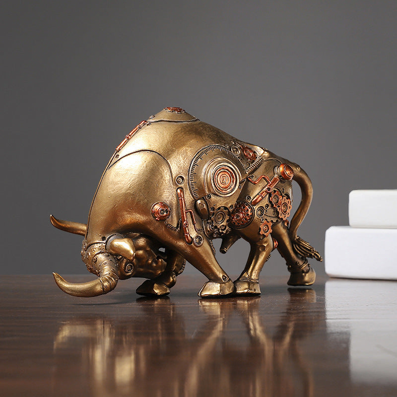 Steampunk Bull Sculpture Modern Resin Decor Home Accent
